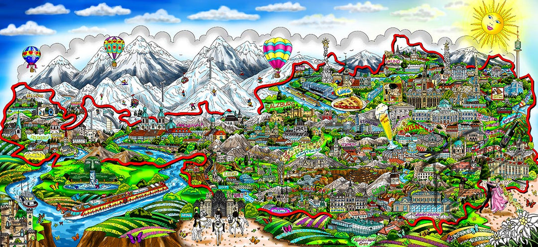 Charles Fazzino The Hills Are Alive…Austria 3D Limited Edition Mixed-Media on Paper
