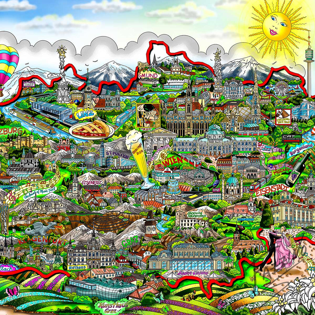 Charles Fazzino The Hills Are Alive…Austria 3D Limited Edition Mixed-Media on Paper
