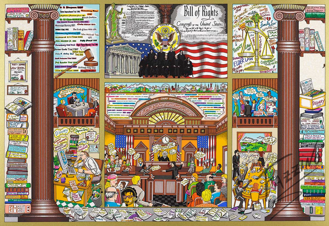 Charles Fazzino Law and Disorder in the Court 3D Limited Edition Silkscreen on Paper