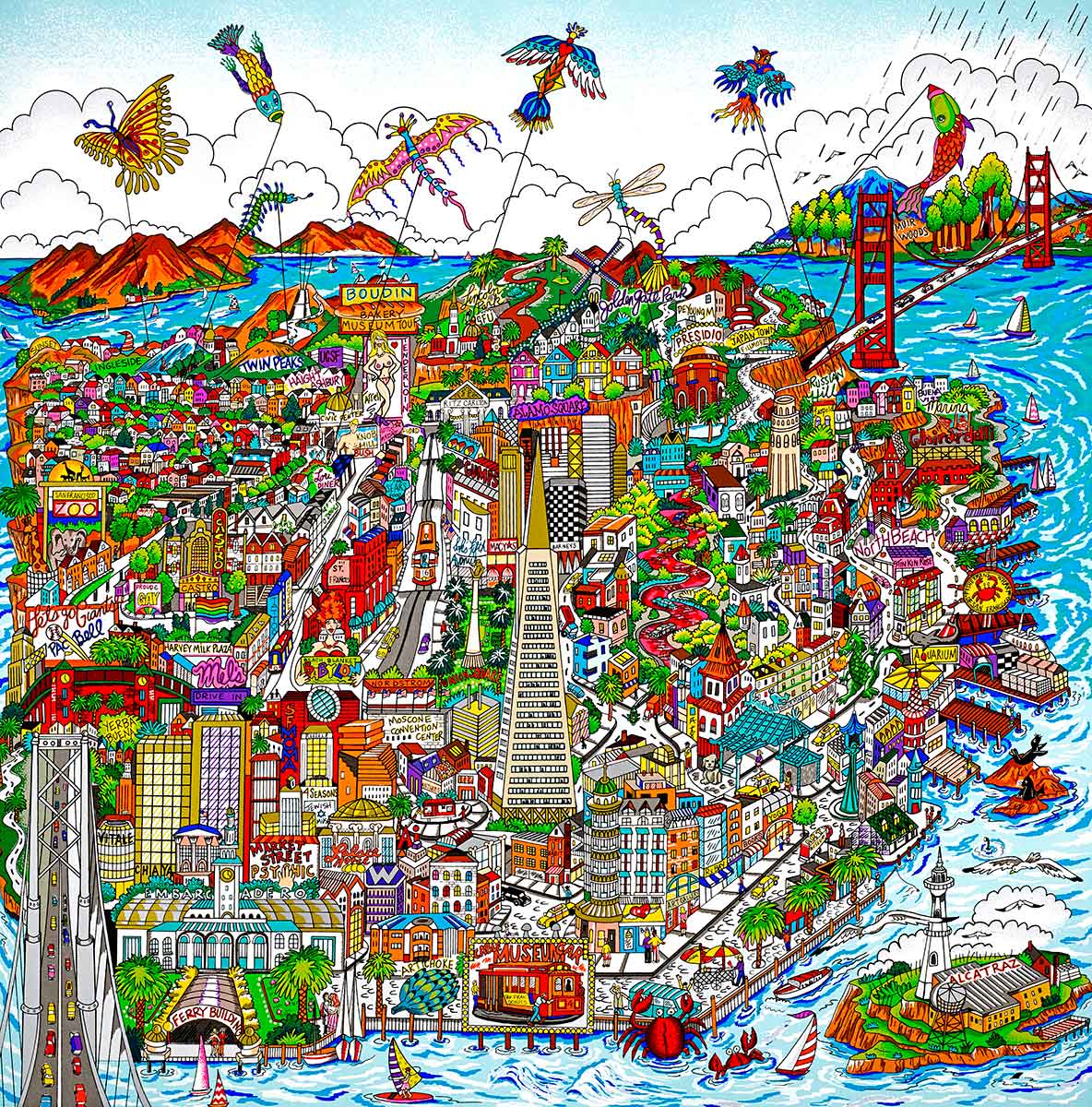 Charles Fazzino Let’s Go Fly a Kite…San Francisco 3D Limited Edition Silkscreen on Paper