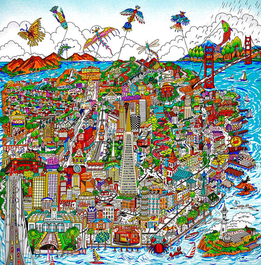 Charles Fazzino Let’s Go Fly a Kite…San Francisco 3D Limited Edition Silkscreen on Paper