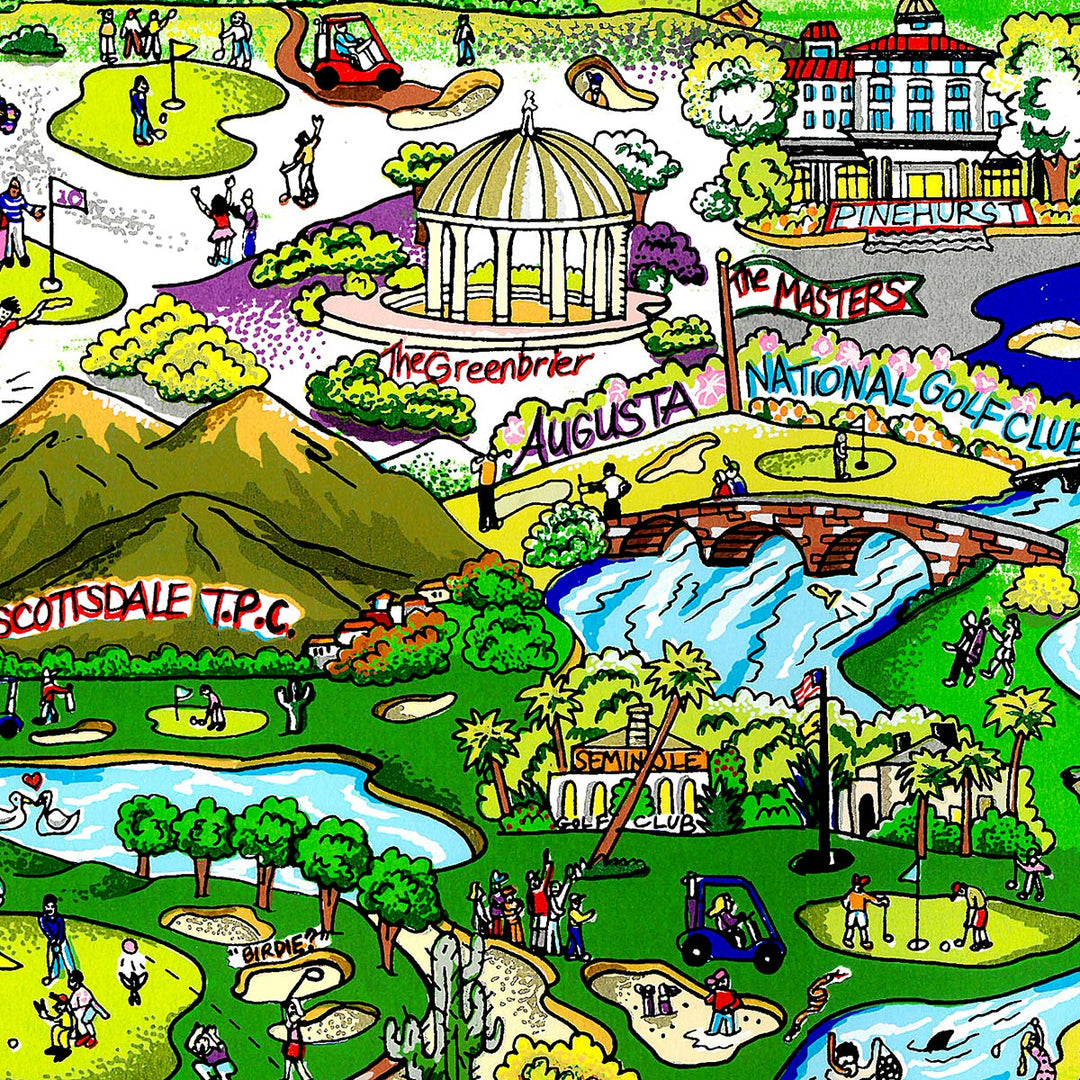 Charles Fazzino Linking the World…18 Holes at a Tee Time 3D Limited Edition Silkscreen on Paper