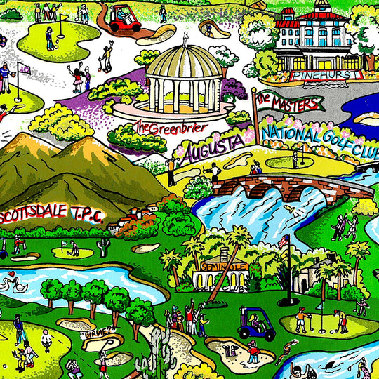 Charles Fazzino Linking the World…18 Holes at a Tee Time 3D Limited Edition Silkscreen on Paper