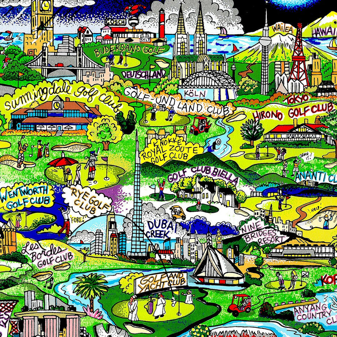 Charles Fazzino Linking the World…18 Holes at a Tee Time 3D Limited Edition Silkscreen on Paper