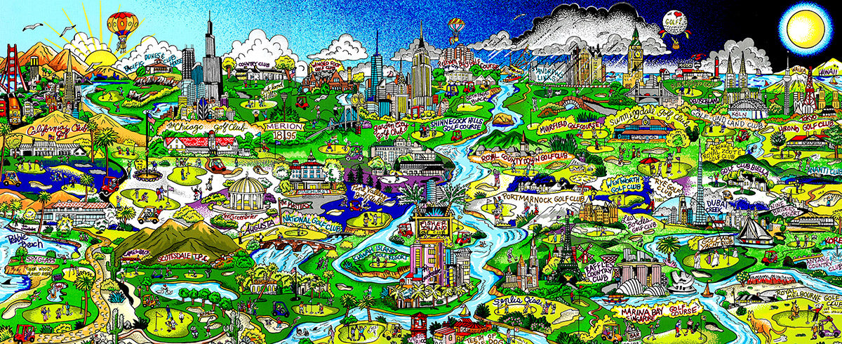 Charles Fazzino Linking the World…18 Holes at a Tee Time 3D Limited Edition Silkscreen on Paper