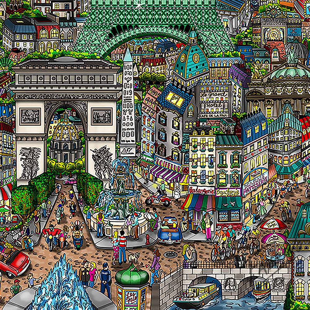 Charles Fazzino Midnight in Paris 3D Limited Edition die-sublimation & mixed-media on aluminum and paper