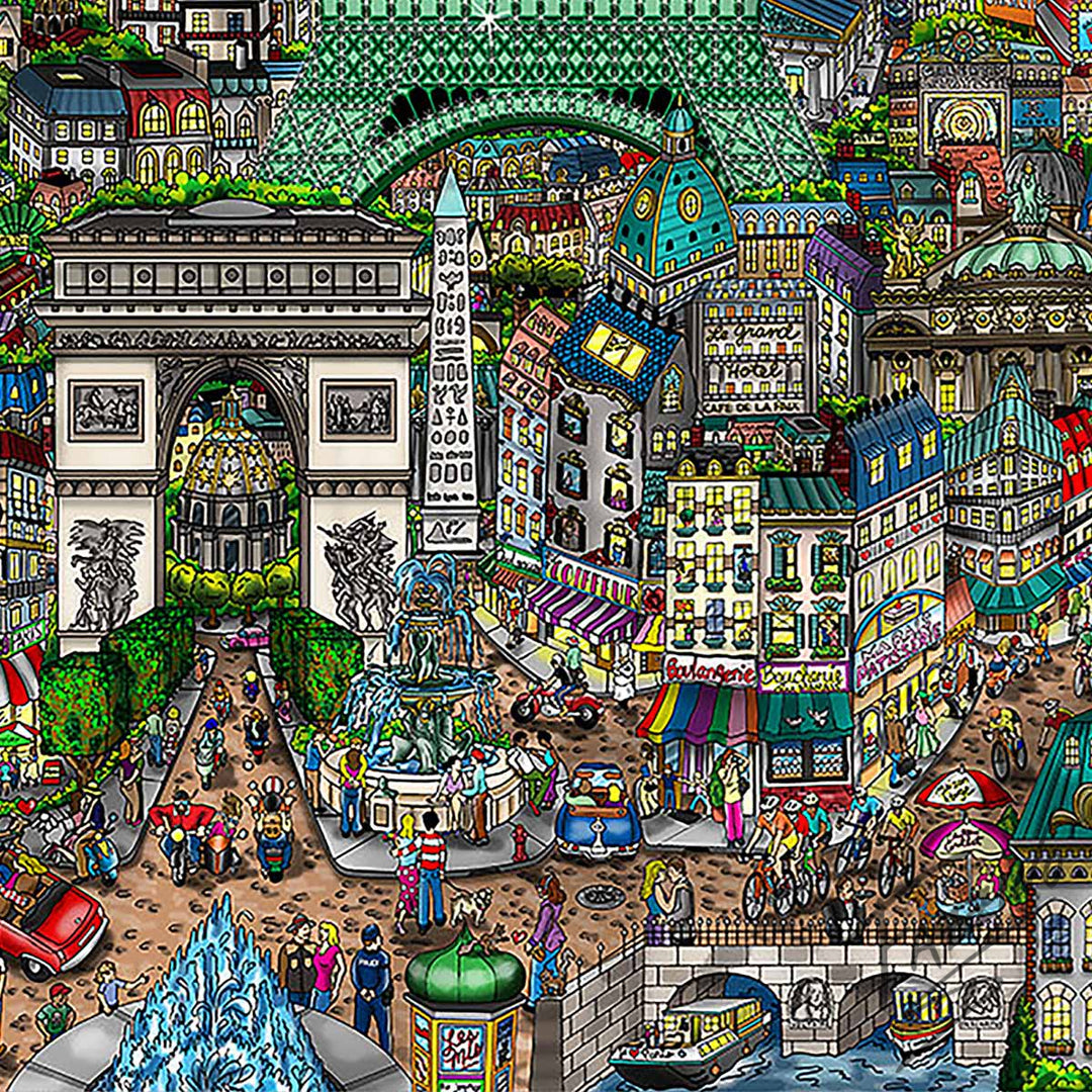 Charles Fazzino Midnight in Paris 3D Limited Edition die-sublimation & mixed-media on aluminum and paper