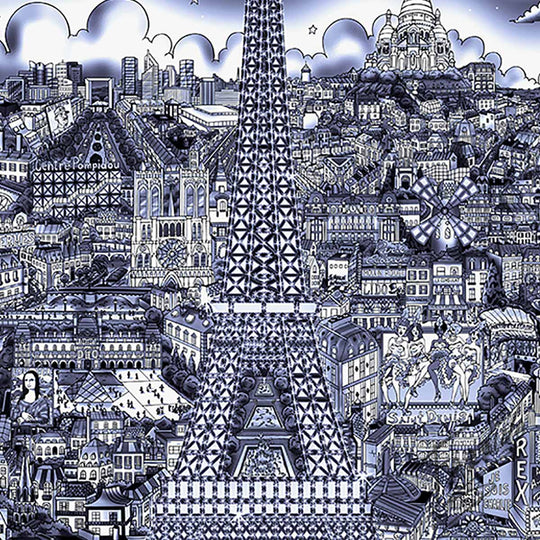 Charles Fazzino Midnight in Paris 3D Limited Edition die-sublimation & mixed-media on aluminum and paper