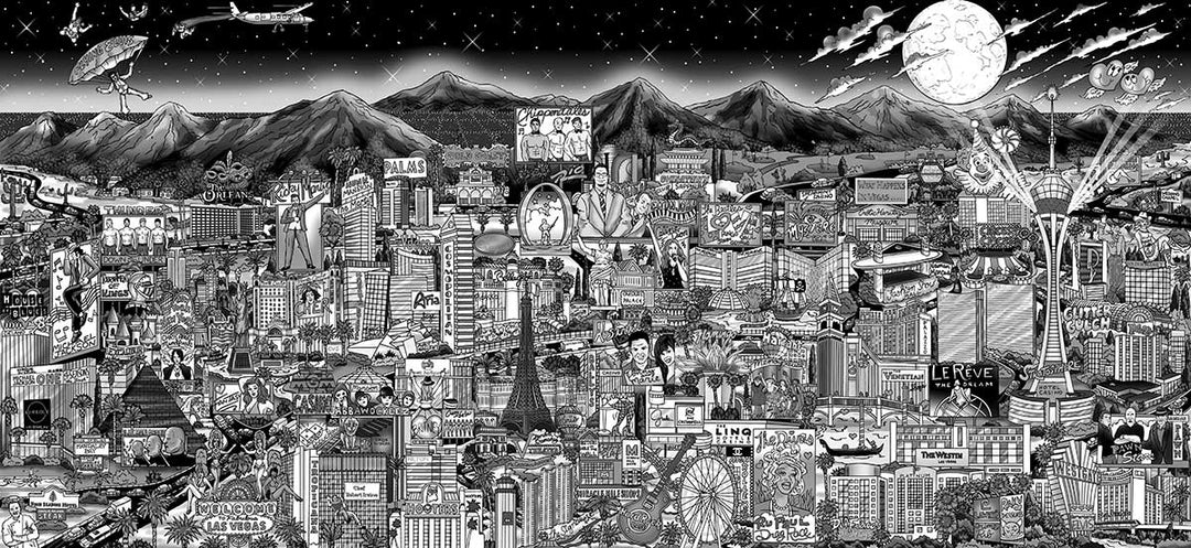Charles Fazzino Midnight in Vegas 3D Limited Edition die-sublimation & mixed-media on aluminum and paper