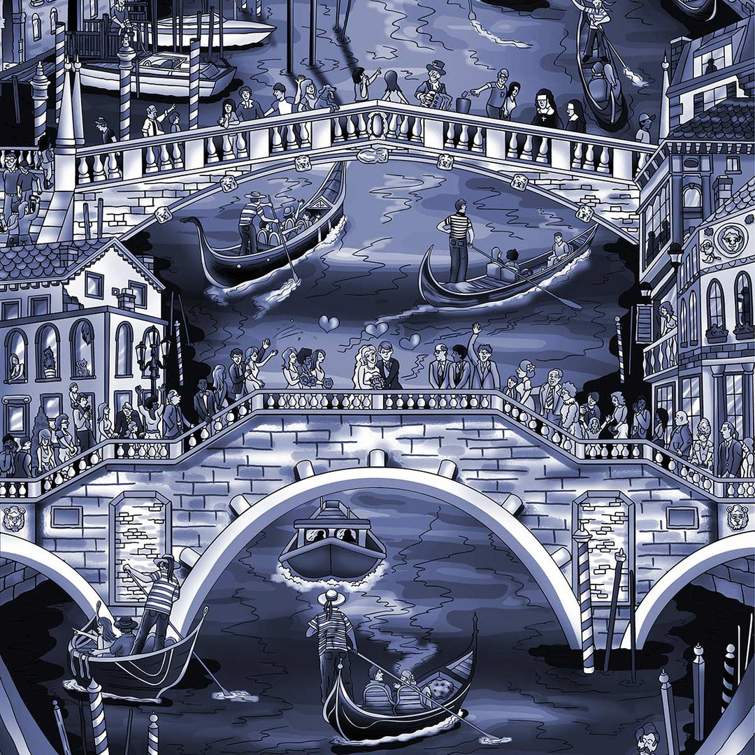 Charles Fazzino Midnight in Venice 3D Limited Edition die-sublimation & mixed-media on aluminum and paper