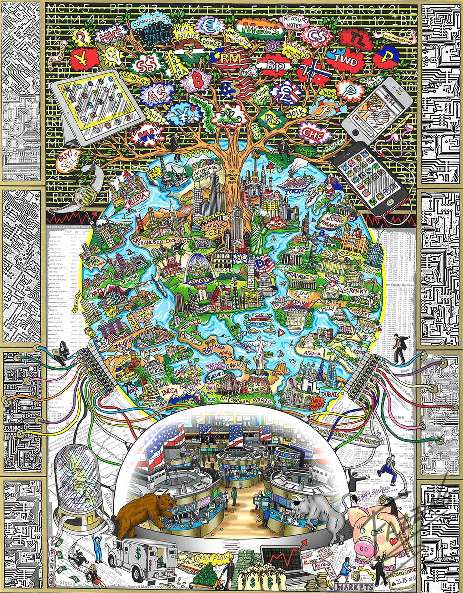 Charles Fazzino Mind Your Money…In Our Digital Age 3D Limited Edition Silkscreen on Paper