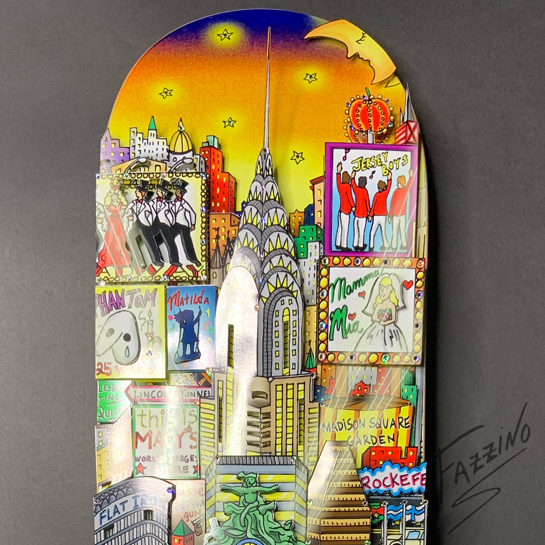 Charles Fazzino Misty Memories of Manhattan Skateboard Deck 3D Limited Edition Print on Authentic Skateboard Deck