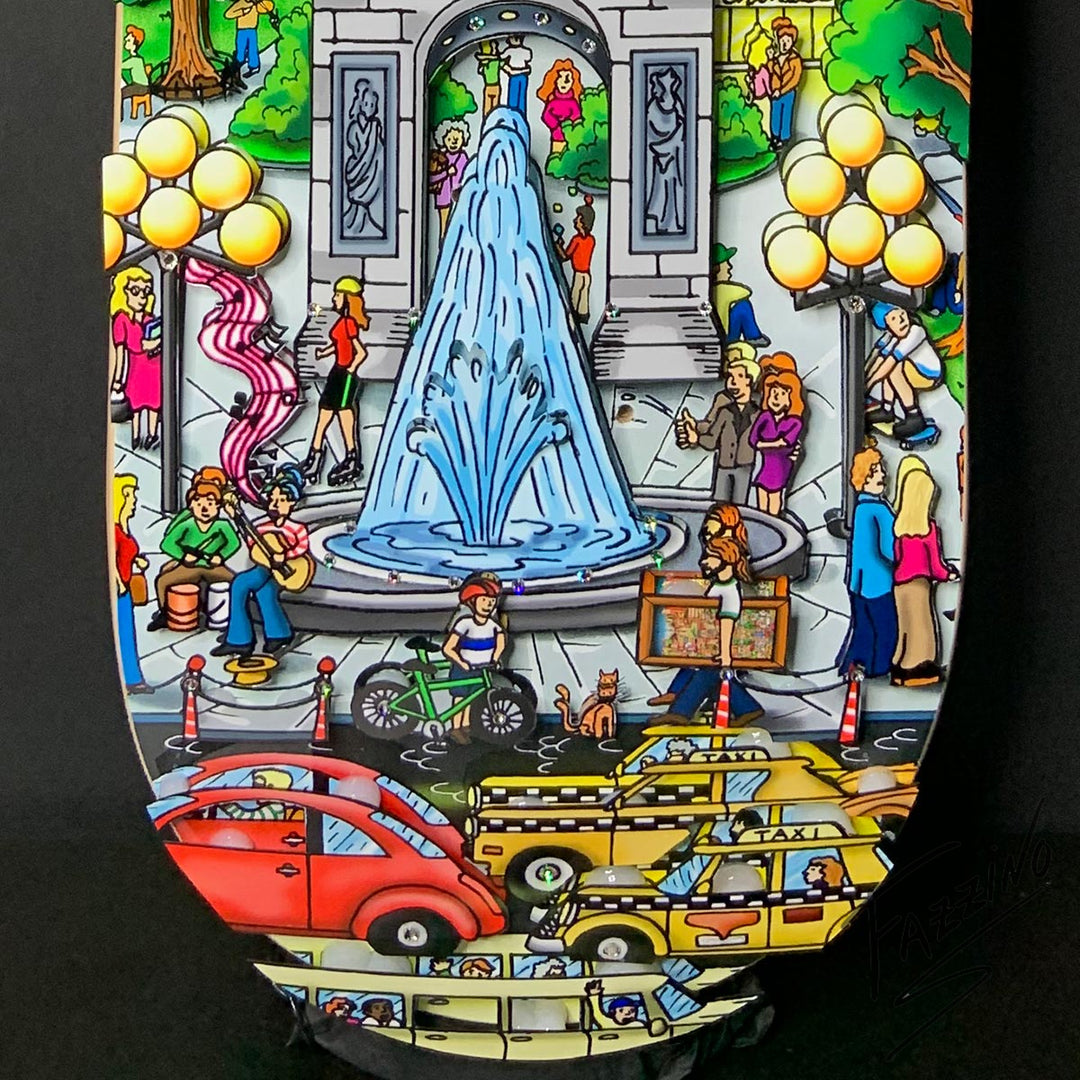 Charles Fazzino Misty Memories of Manhattan Skateboard Deck 3D Limited Edition Print on Authentic Skateboard Deck