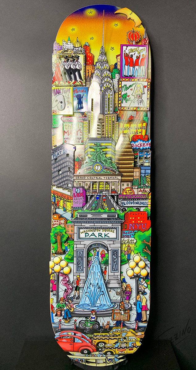 Charles Fazzino Misty Memories of Manhattan Skateboard Deck 3D Limited Edition Print on Authentic Skateboard Deck