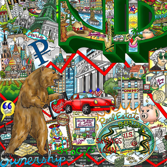 Charles Fazzino Your Money Makes the World Go Round 3D Limited Edition Mixed-Media on Paper