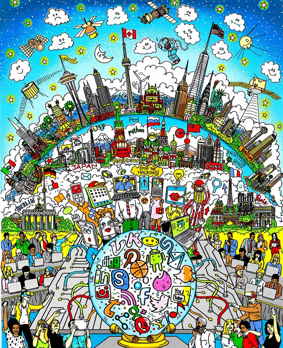 Charles Fazzino Our Technology Takeover 3D Limited Edition Silkscreen on Paper