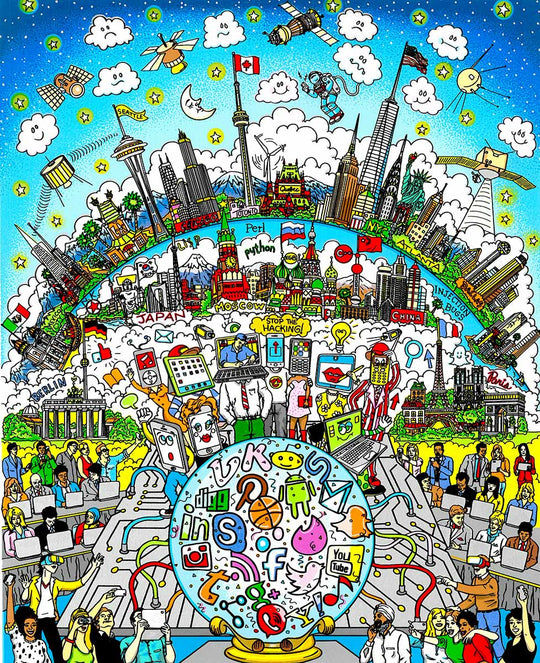 Charles Fazzino Our Technology Takeover 3D Limited Edition Silkscreen on Paper