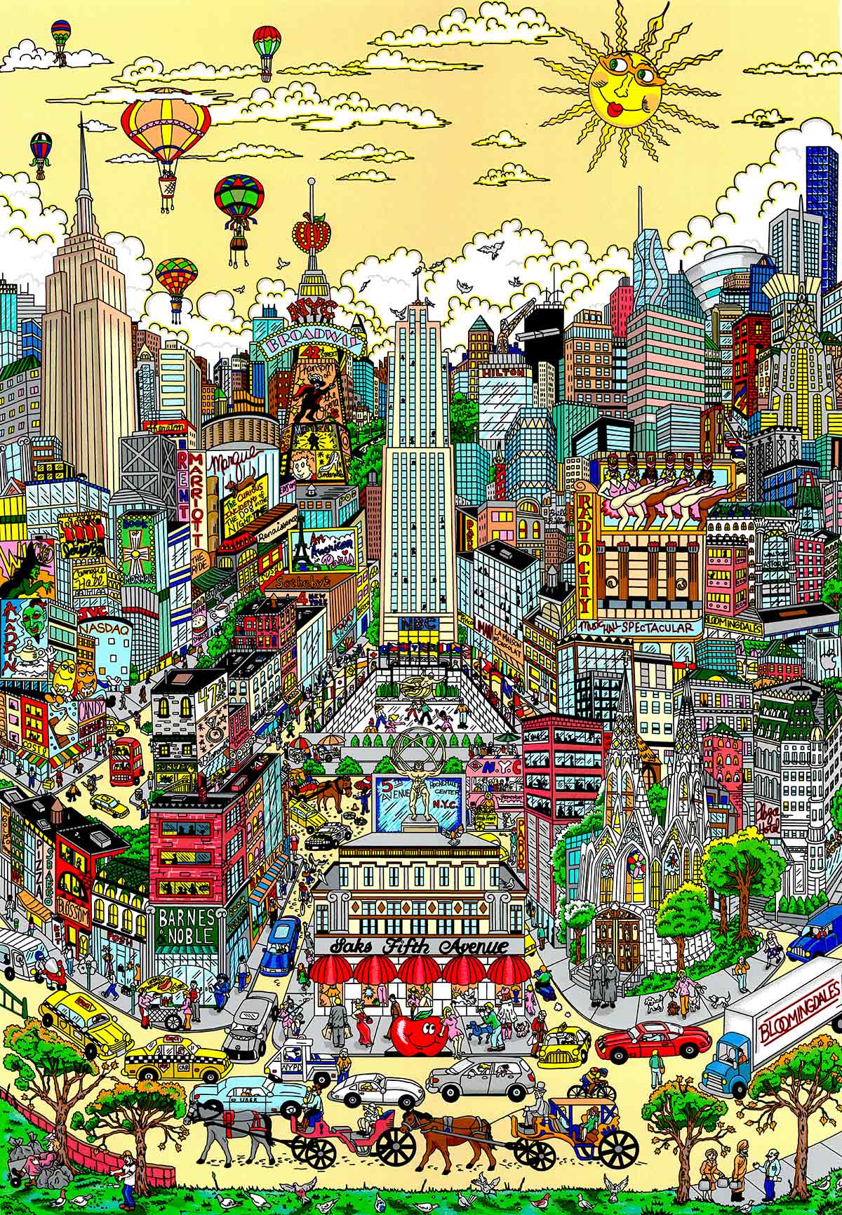 Charles Fazzino Pigeons Dropping in on NYC 3D Limited Edition Silkscreen on Paper