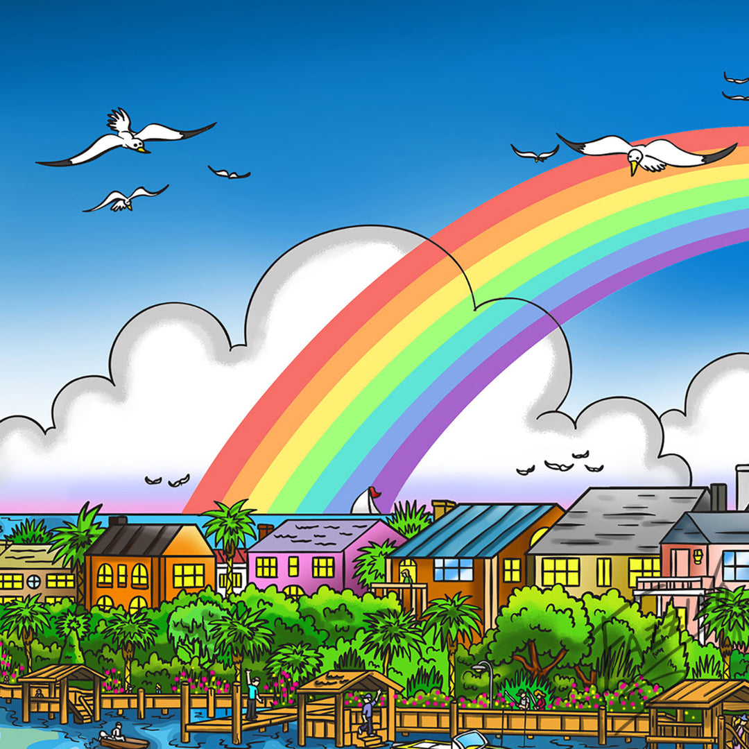 Charles Fazzino Rainbow Over Pawley’s Island 3D Limited Edition Mixed-Media on Paper