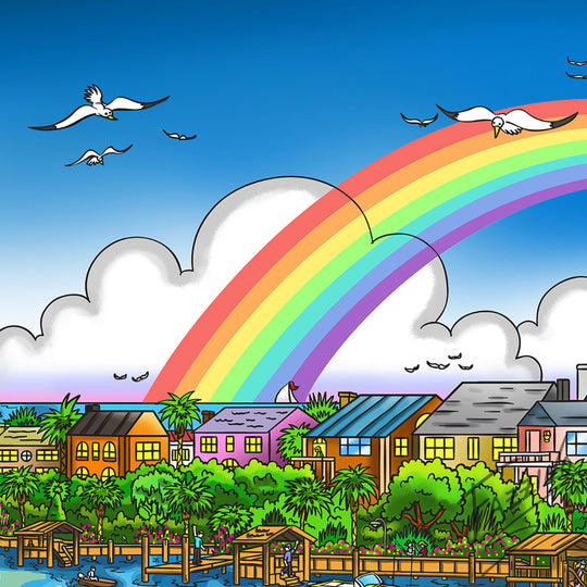 Charles Fazzino Rainbow Over Pawley’s Island 3D Limited Edition Mixed-Media on Paper