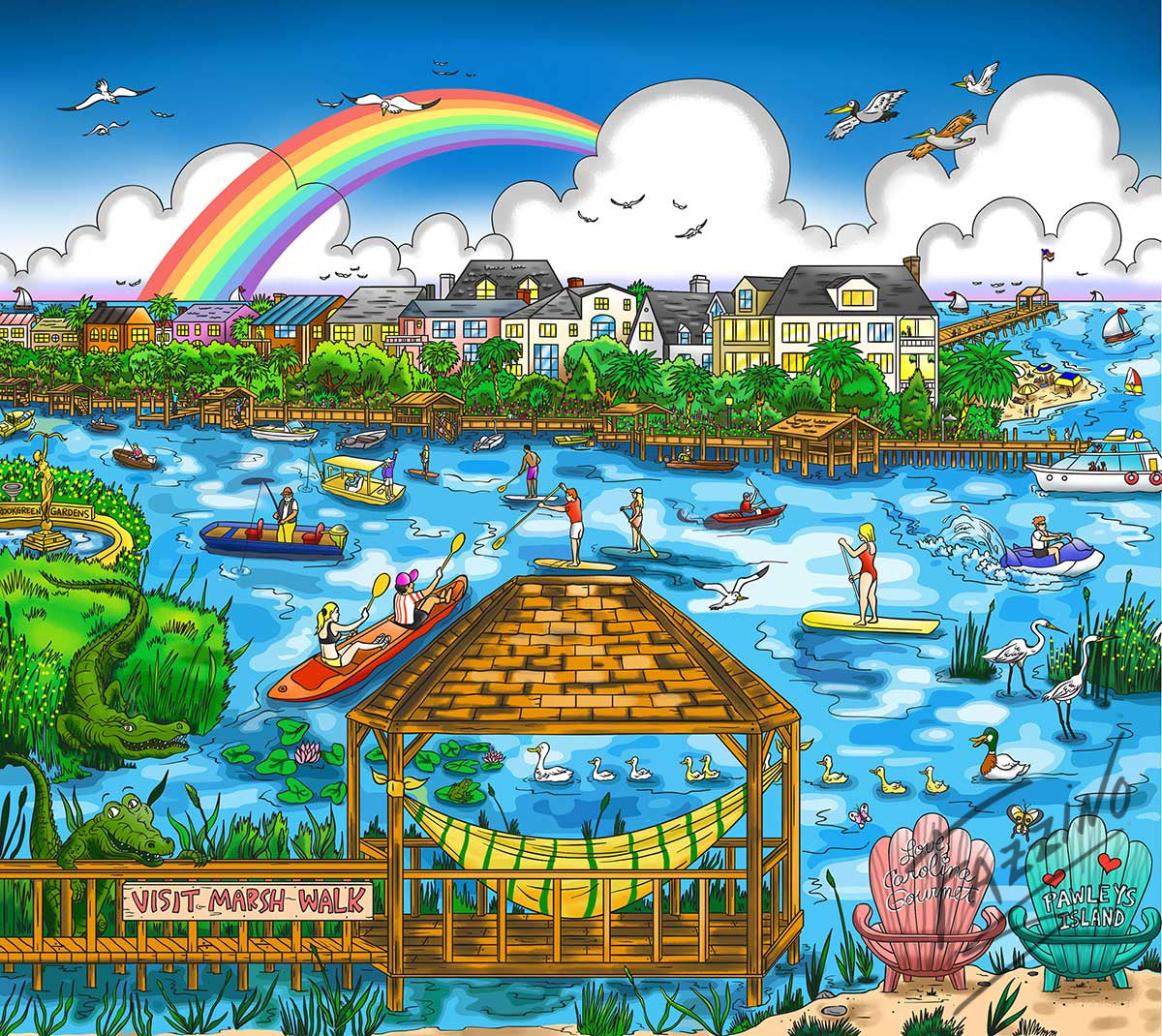 Charles Fazzino Rainbow Over Pawley’s Island 3D Limited Edition Mixed-Media on Paper