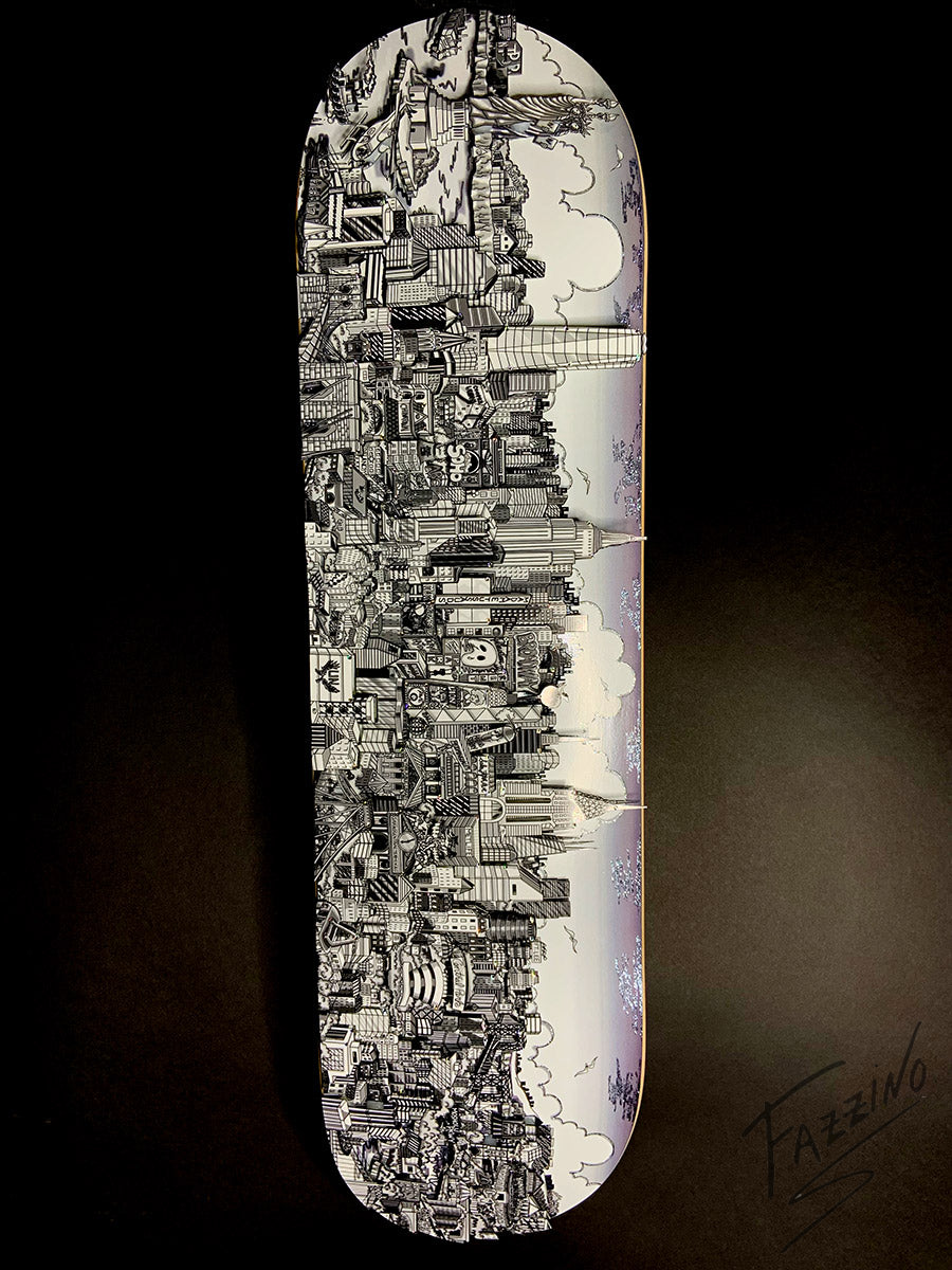 Charles Fazzino Reflections of Manhattan Skateboard Deck 3D Limited Edition Print on Authentic Skateboard Deck