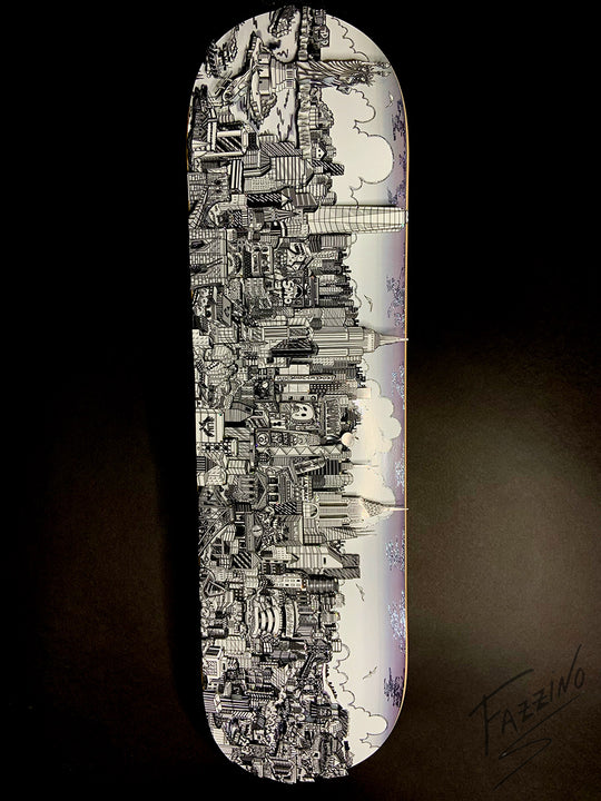 Charles Fazzino Reflections of Manhattan Skateboard Deck 3D Limited Edition Print on Authentic Skateboard Deck