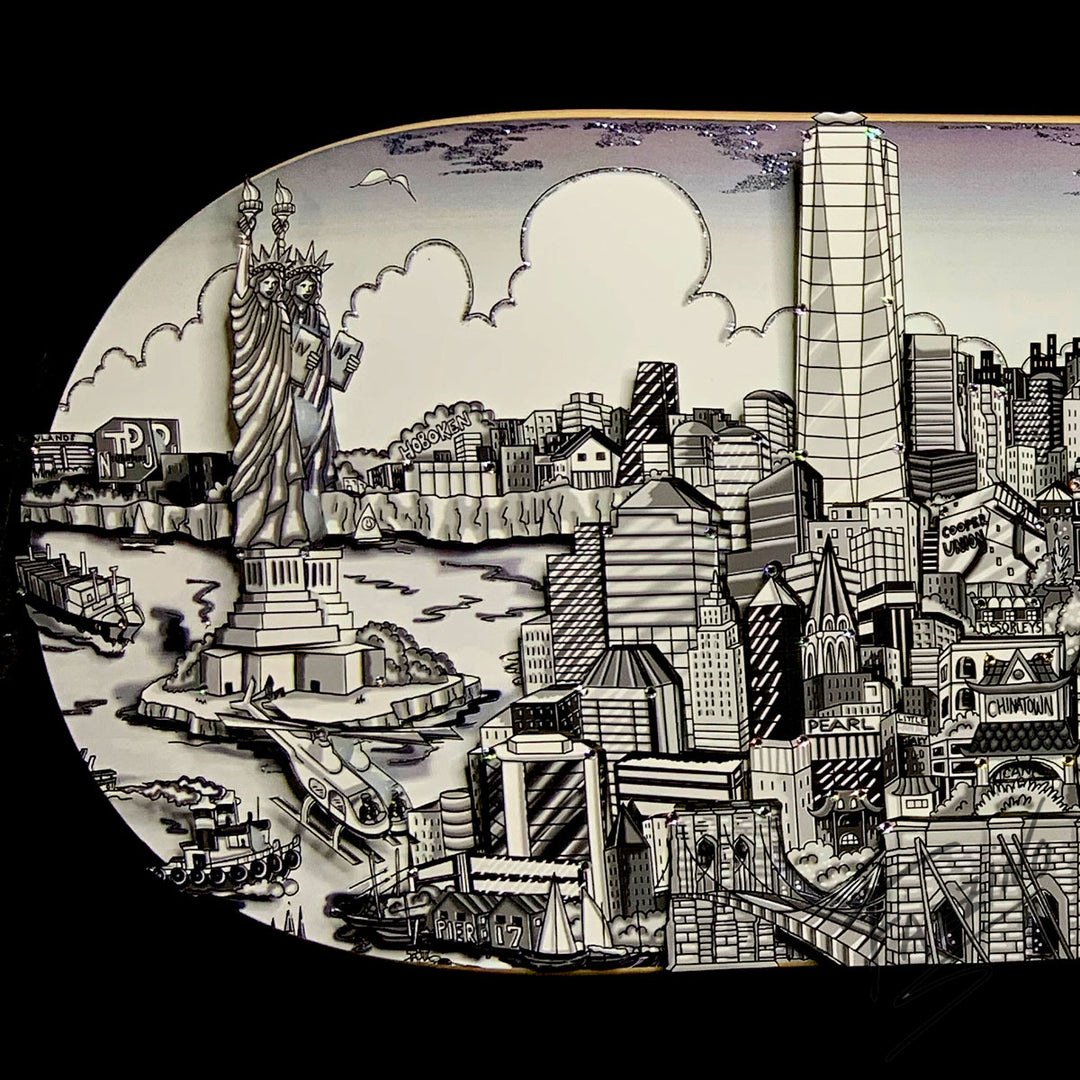 Charles Fazzino Reflections of Manhattan Skateboard Deck 3D Limited Edition Print on Authentic Skateboard Deck
