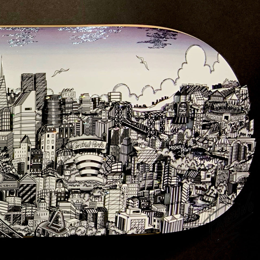 Charles Fazzino Reflections of Manhattan Skateboard Deck 3D Limited Edition Print on Authentic Skateboard Deck