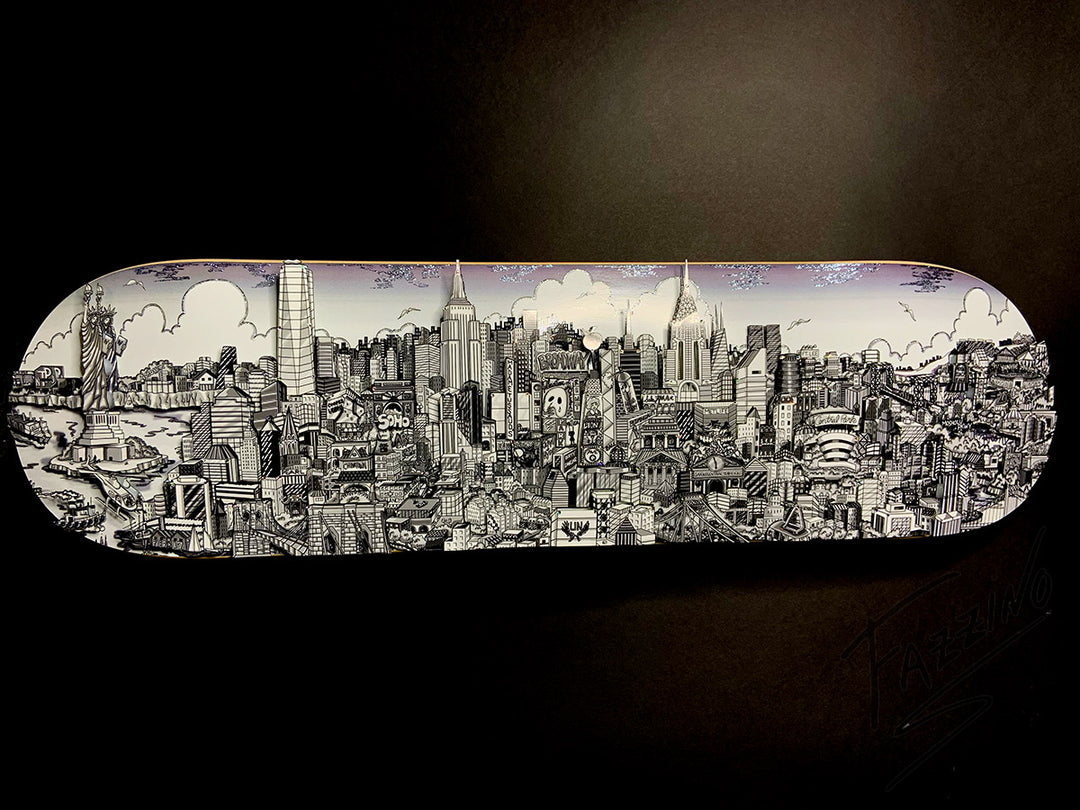 Charles Fazzino Reflections of Manhattan Skateboard Deck 3D Limited Edition Print on Authentic Skateboard Deck