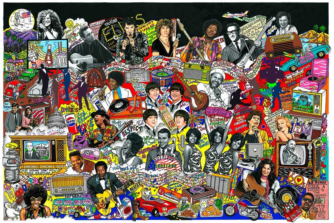 Charles Fazzino Rockin’ Through the 1960’s 3D Limited Edition Silkscreen on Paper with mixed-media elements