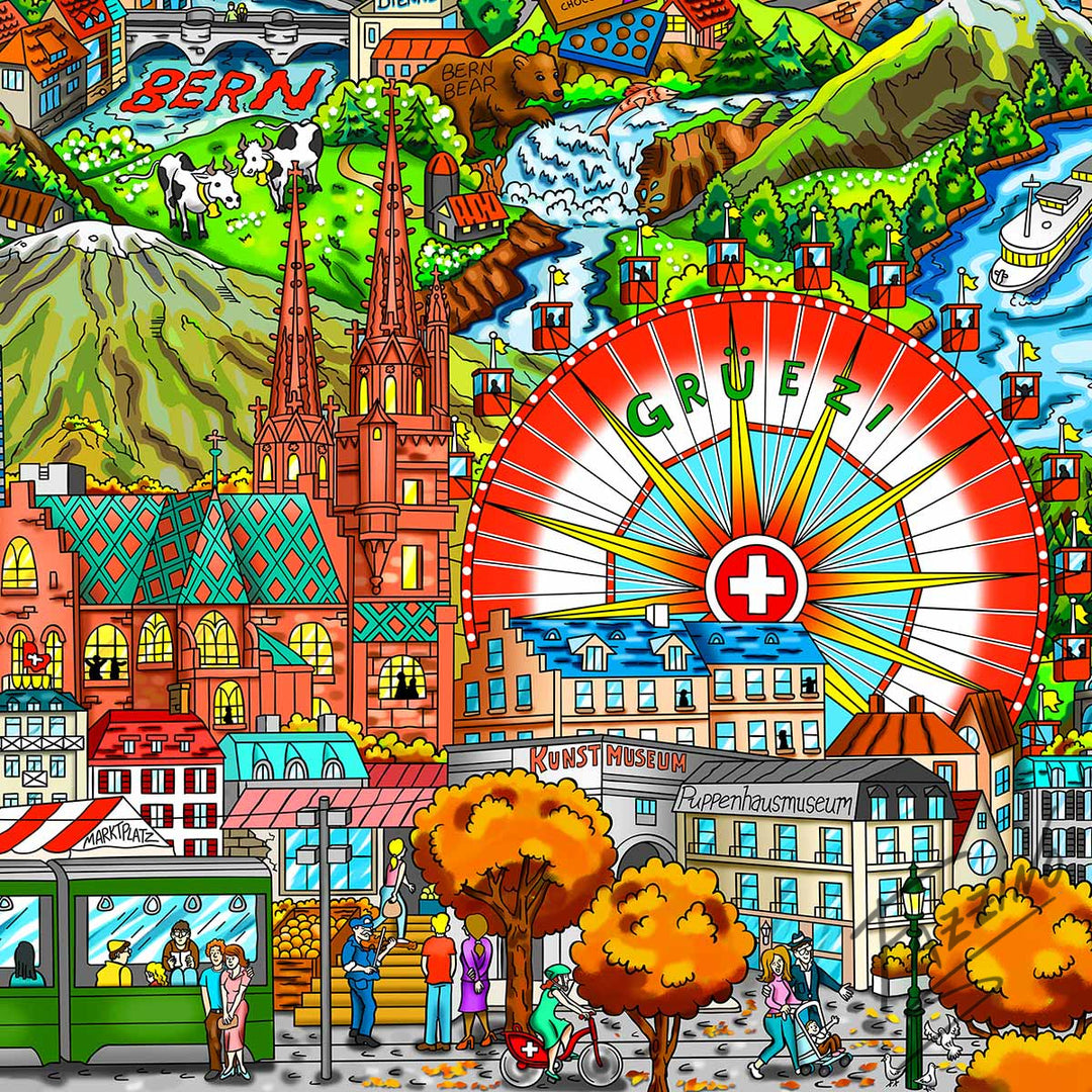 Charles Fazzino Seasonally Switzerland 3D Limited Edition Mixed-Media on Paper