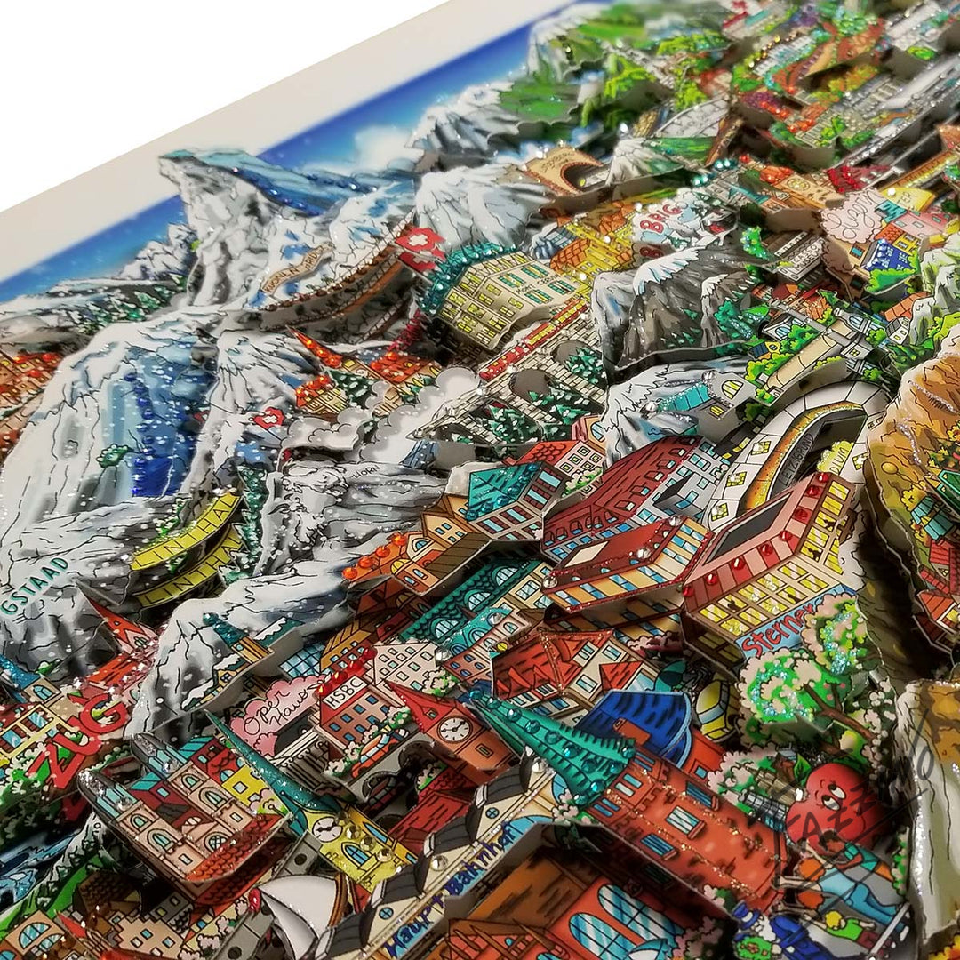 Charles Fazzino Seasonally Switzerland 3D Limited Edition Mixed-Media on Paper