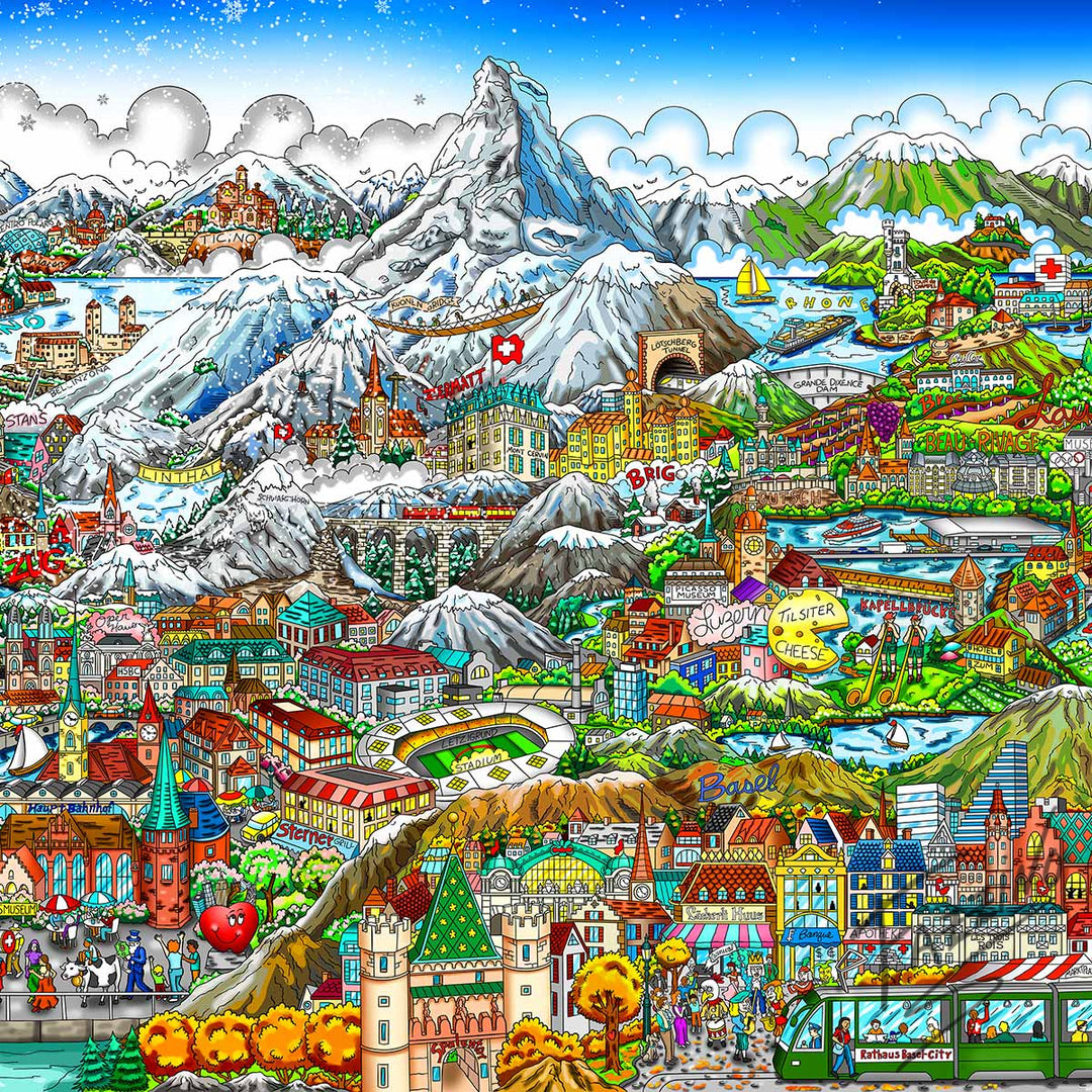 Charles Fazzino Seasonally Switzerland 3D Limited Edition Mixed-Media on Paper