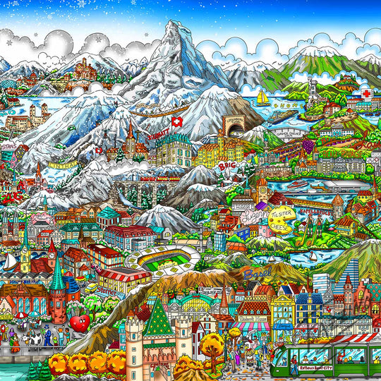 Charles Fazzino Seasonally Switzerland 3D Limited Edition Mixed-Media on Paper