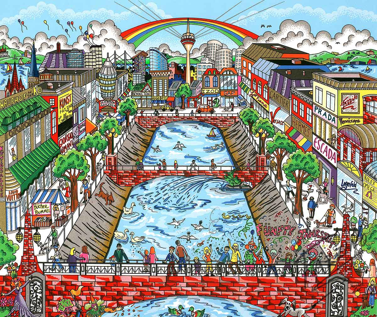 Charles Fazzino Shopping Dusseldorf 3D Limited Edition Silkscreen on Paper