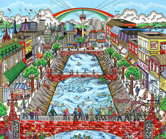 Charles Fazzino Shopping Dusseldorf 3D Limited Edition Silkscreen on Paper