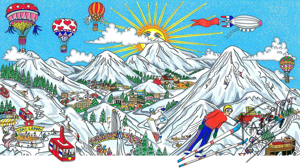 Charles Fazzino Ski Vacation 3D Limited Edition Silkscreen on Paper