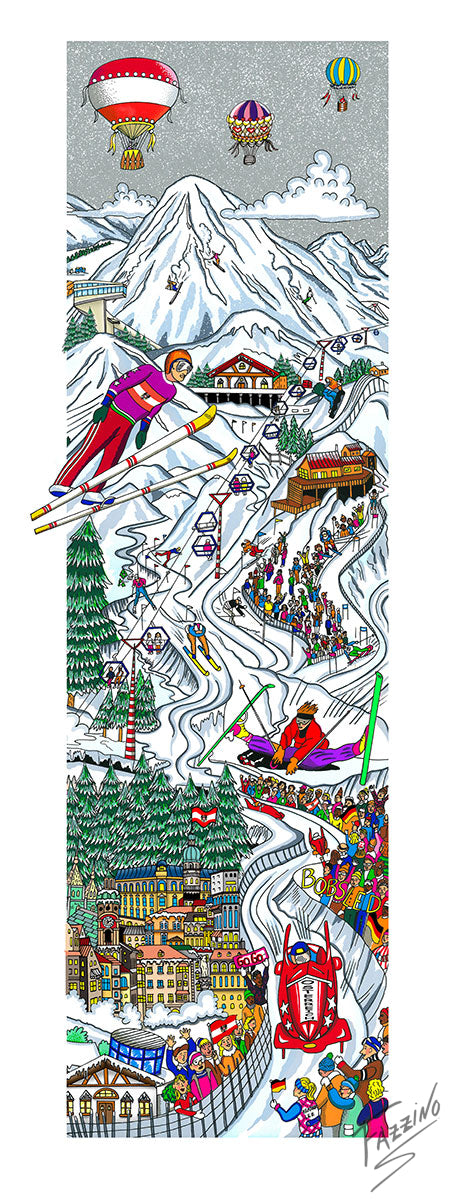 Charles Fazzino Skiing Austria 3D Limited Edition Silkscreen on Paper