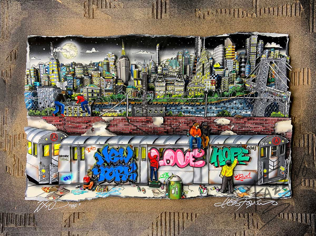 Charles Fazzino Tagging the Subway 3D Limited Edition Mixed-Media on Paper