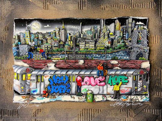 Charles Fazzino Tagging the Subway 3D Limited Edition Mixed-Media on Paper