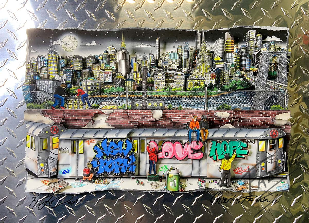 Charles Fazzino Tagging the Subway 3D Limited Edition Mixed-Media on Paper