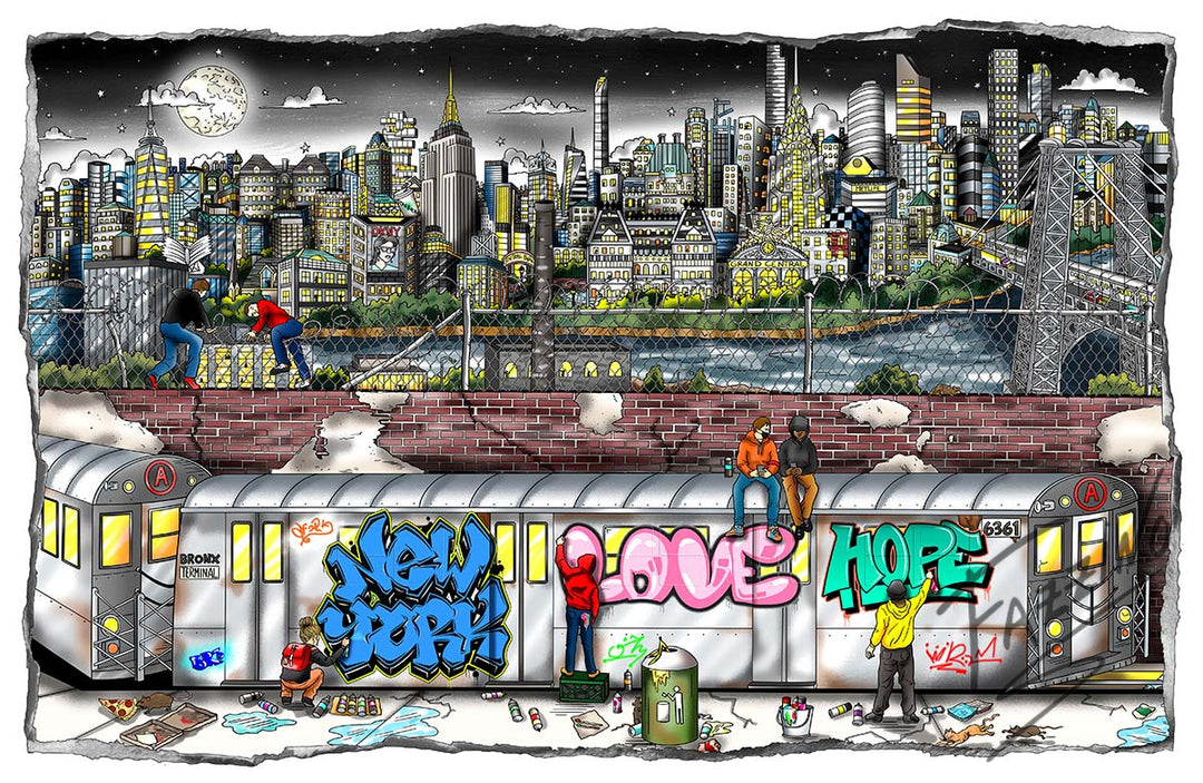 Charles Fazzino Tagging the Subway 3D Limited Edition Mixed-Media on Paper