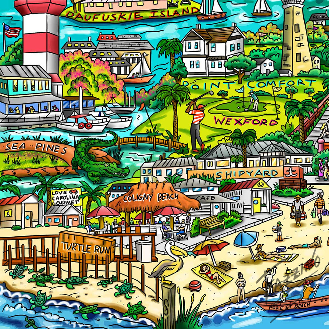 Charles Fazzino The Glamour of Hilton Head 3D Limited Edition Mixed-Media on Paper