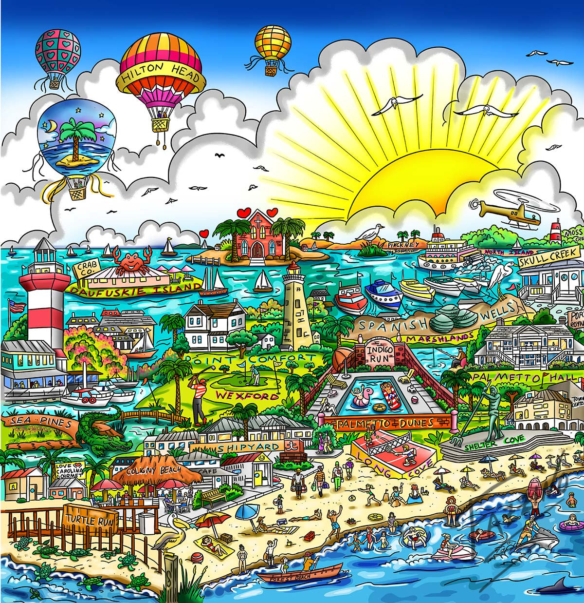 Charles Fazzino The Glamour of Hilton Head 3D Limited Edition Mixed-Media on Paper