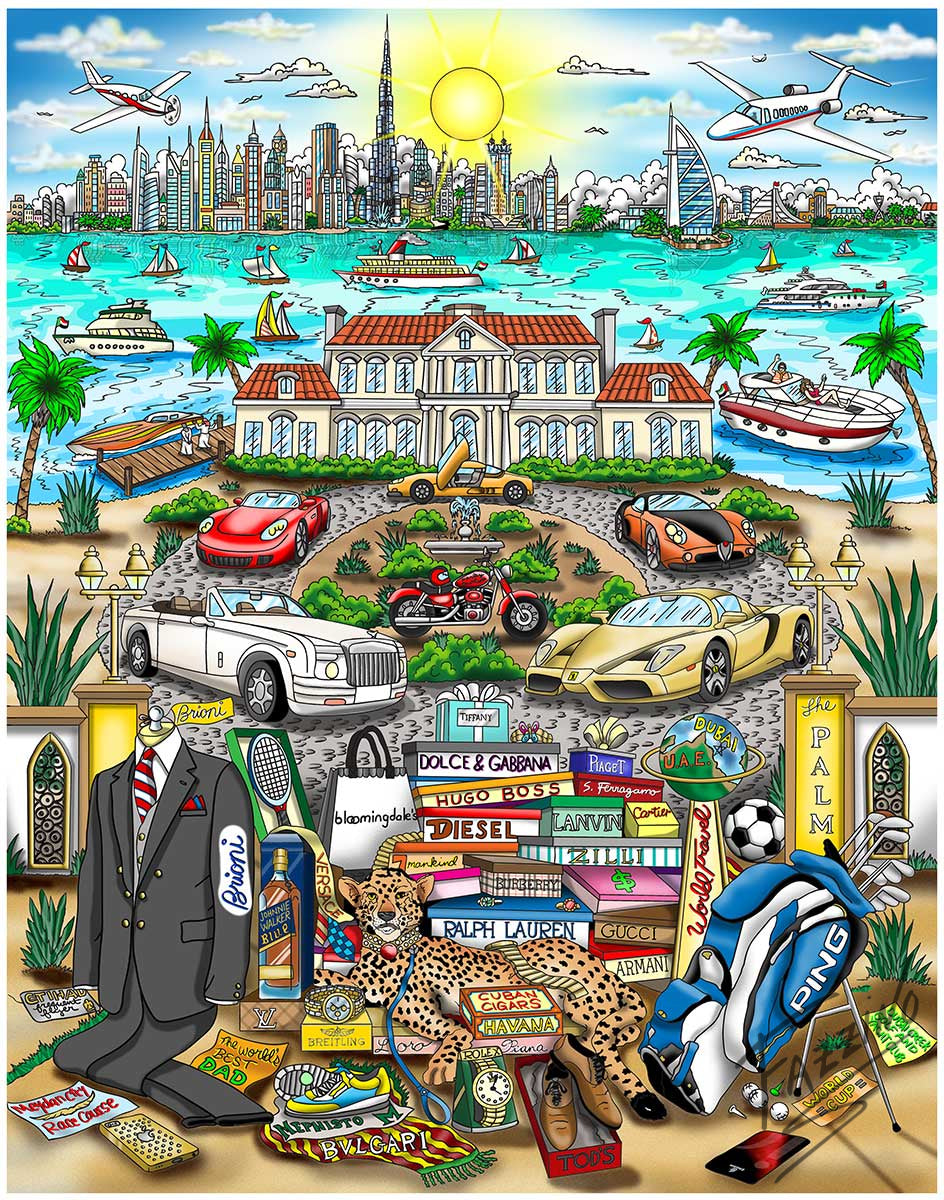 Charles Fazzino The Guy’s Gotta Have It In Dubai 3D Limited Edition Mixed-Media on Paper