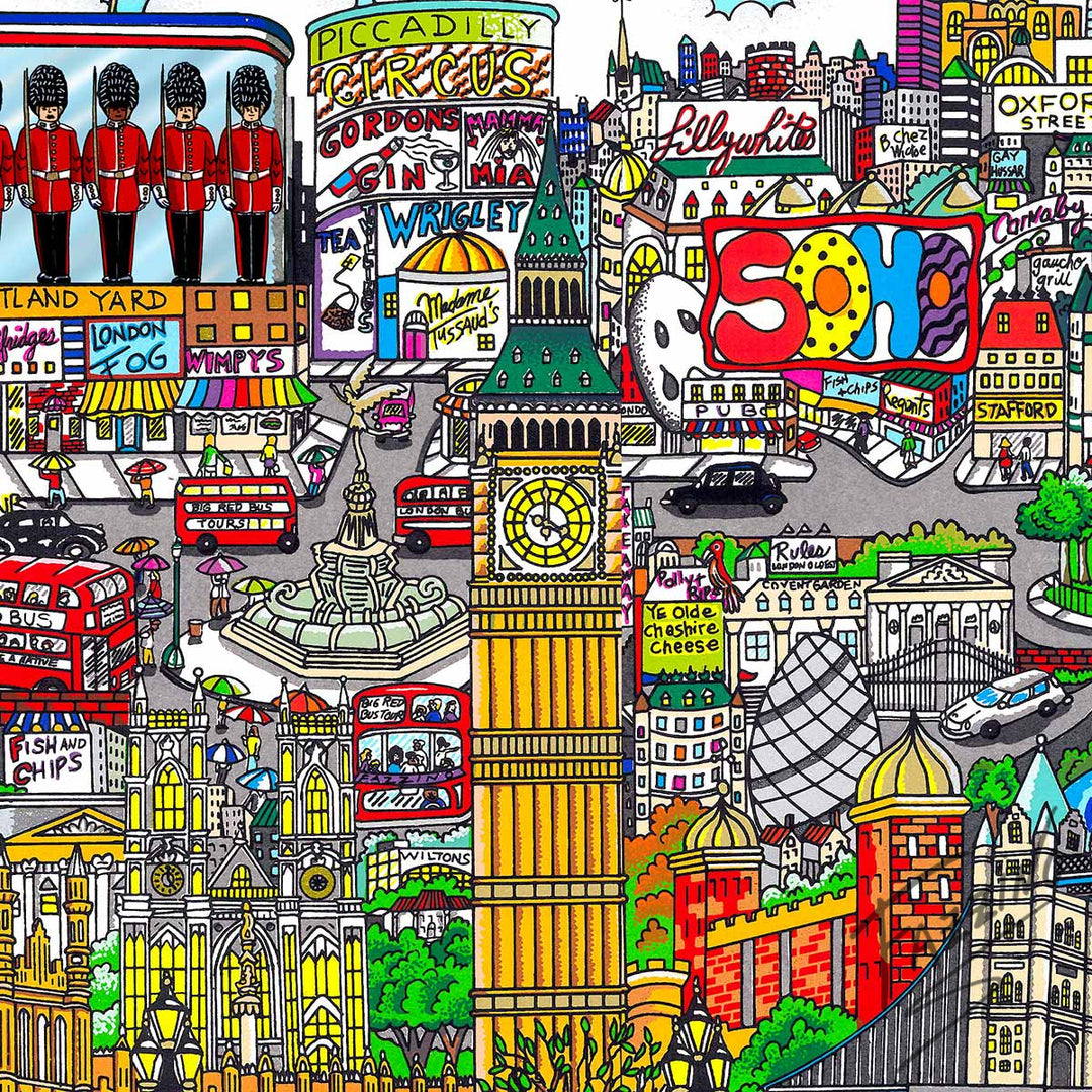 Charles Fazzino Touch Down in London Town 3D Limited Edition Silkscreen on Paper