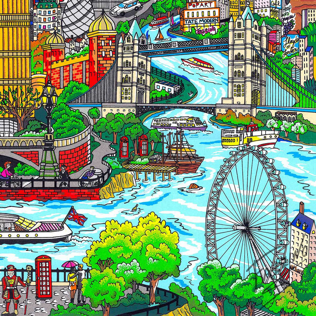 Charles Fazzino Touch Down in London Town 3D Limited Edition Silkscreen on Paper