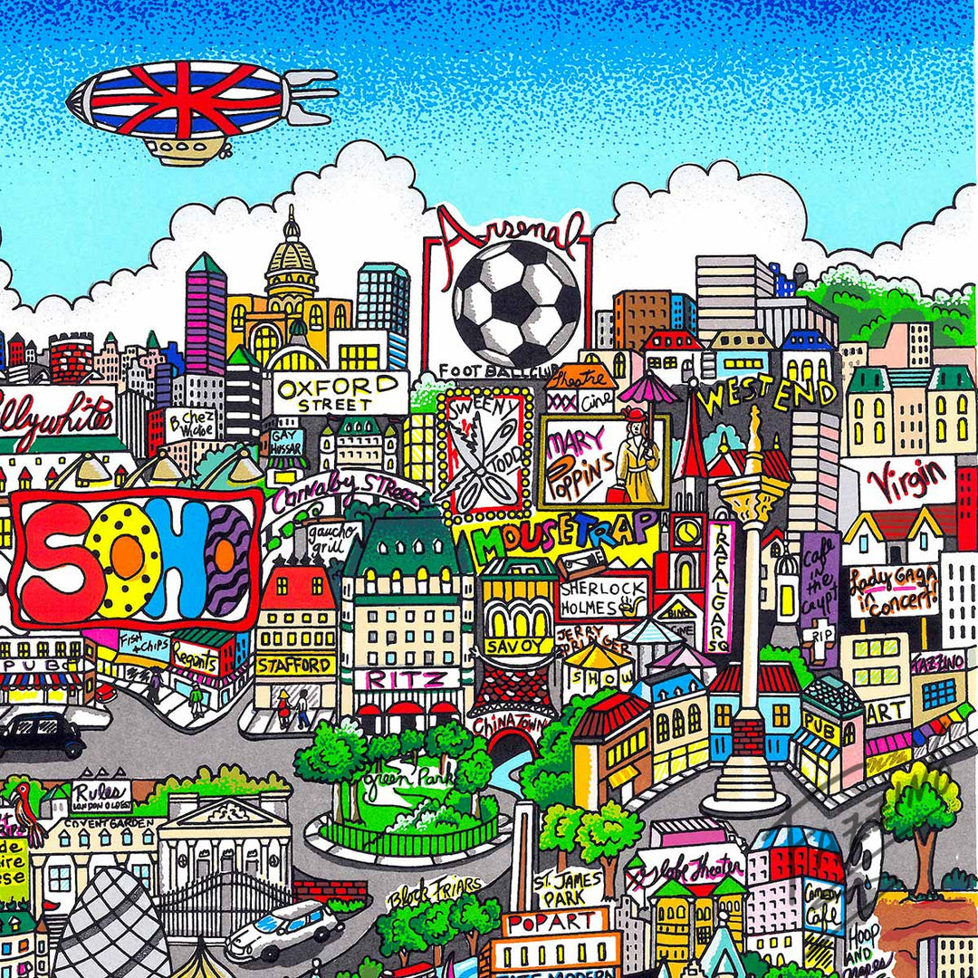 Charles Fazzino Touch Down in London Town 3D Limited Edition Silkscreen on Paper