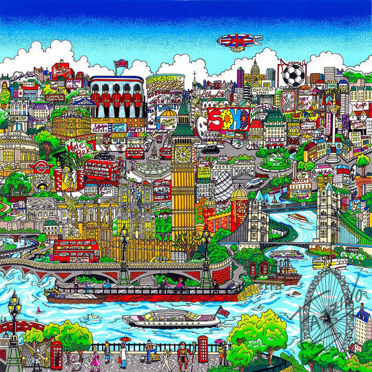 Charles Fazzino Touch Down in London Town 3D Limited Edition Silkscreen on Paper